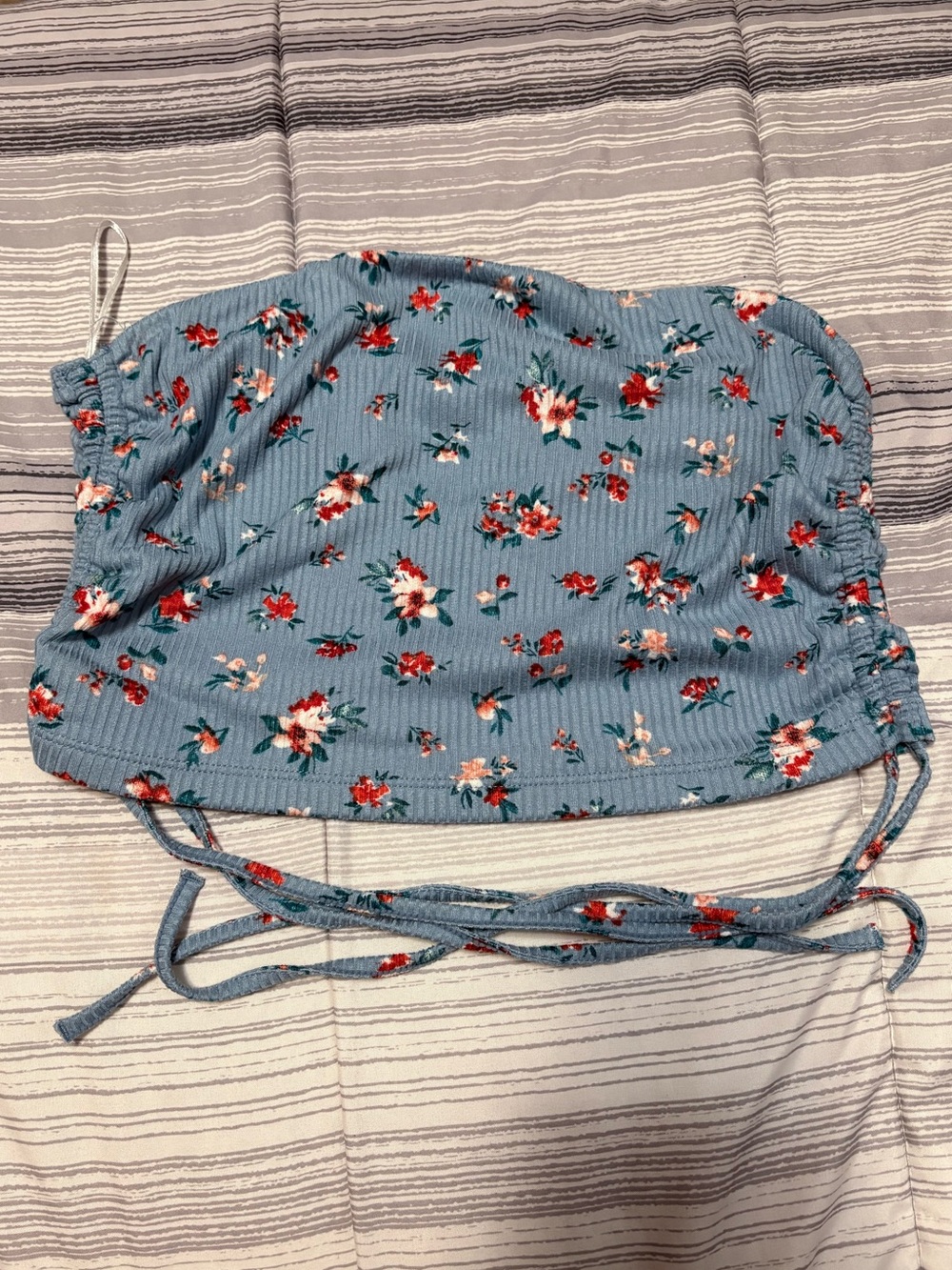 Papaya Blue Floral Ribbed Tank Top